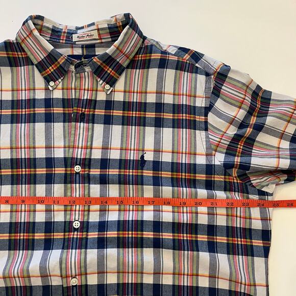 Ralph Lauren Shirt Mens XL Bleeding Madras Short Sleeve Plaid Button Down S/S - Picture 9 of 10